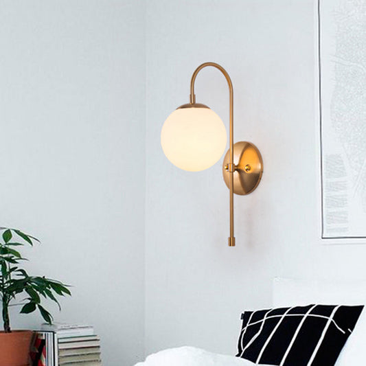 Nordic 1-Head Wall Sconce Gold Sphere Wall Mount Lamp with Milky Glass Shade for Living Room Clearhalo 'Cast Iron' 'Glass' 'Industrial' 'Modern wall lights' 'Modern' 'Tiffany' 'Traditional wall lights' 'Wall Lamps & Sconces' 'Wall Lights' Lighting' 2038850