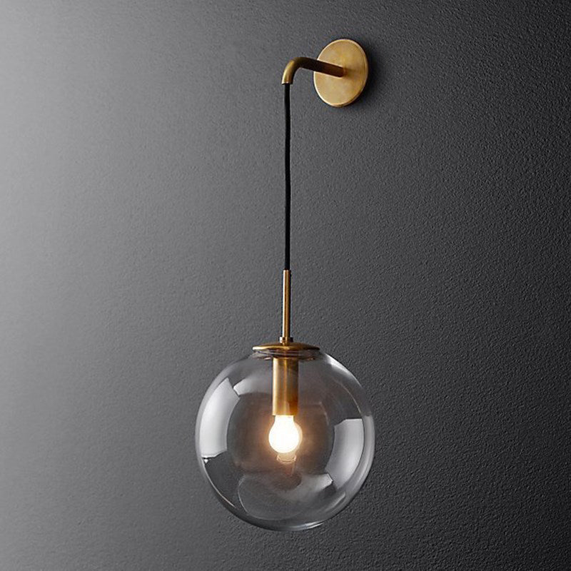 1 Light Bedside Wall Mount Lamp Simple Gold Wall Lighting Ideas with Global Glass Shade Clearhalo 'Cast Iron' 'Glass' 'Industrial' 'Modern wall lights' 'Modern' 'Tiffany' 'Traditional wall lights' 'Wall Lamps & Sconces' 'Wall Lights' Lighting' 2038868