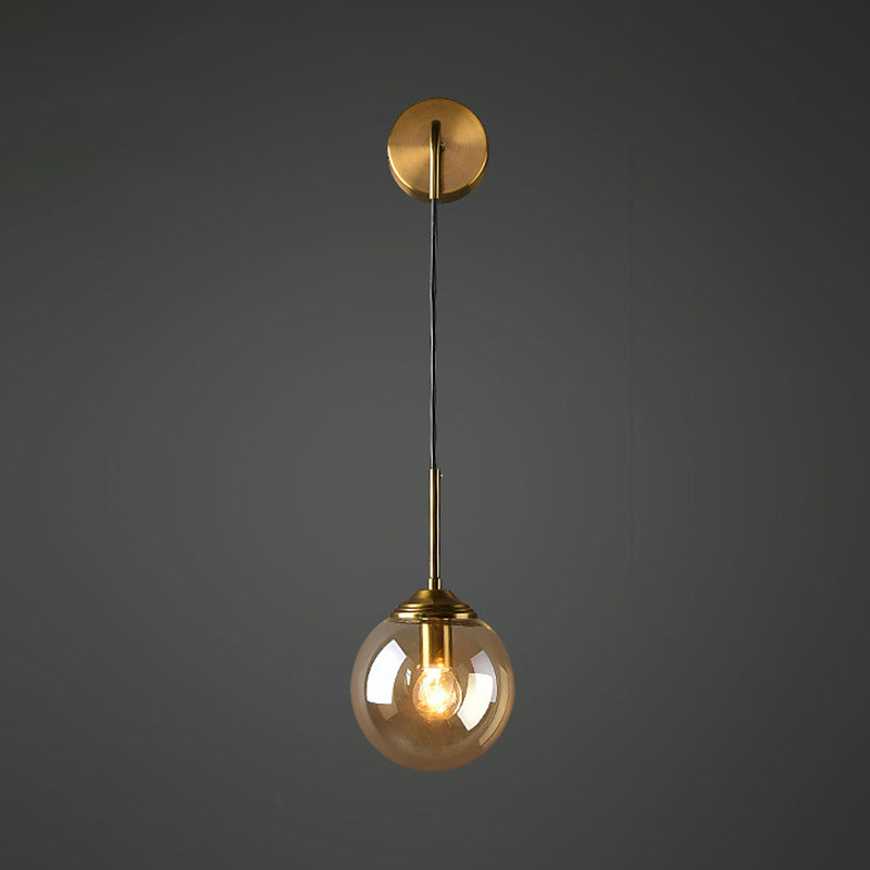 Globe Glass Wall Mount Light Fixture Contemporary 1 Head Gold Wall Lighting for Bedroom Clearhalo 'Cast Iron' 'Glass' 'Industrial' 'Modern wall lights' 'Modern' 'Tiffany' 'Traditional wall lights' 'Wall Lamps & Sconces' 'Wall Lights' Lighting' 2038874