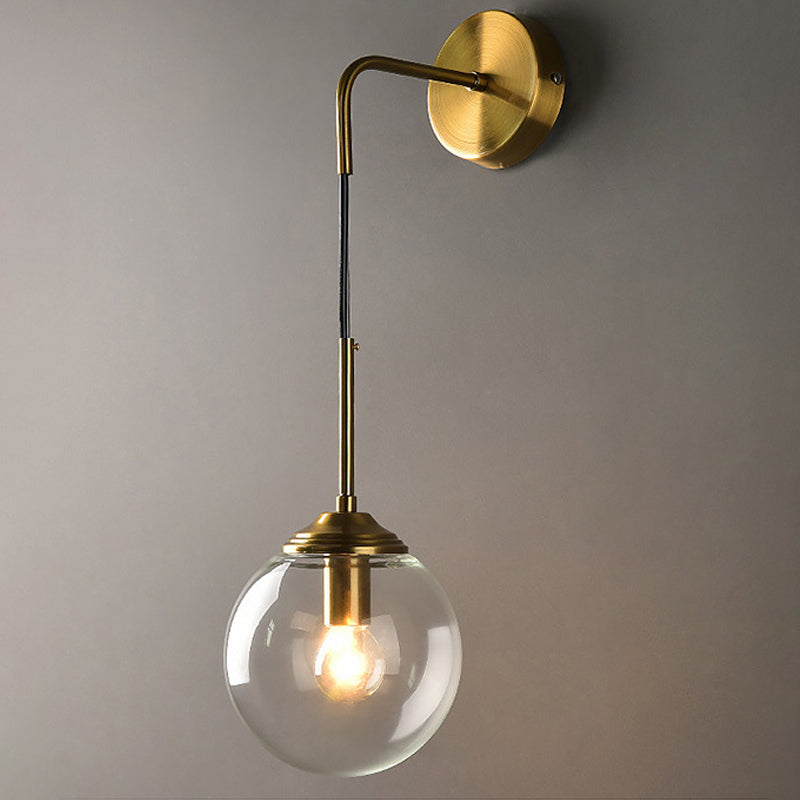 Globe Glass Wall Mount Light Fixture Contemporary 1 Head Gold Wall Lighting for Bedroom Clearhalo 'Cast Iron' 'Glass' 'Industrial' 'Modern wall lights' 'Modern' 'Tiffany' 'Traditional wall lights' 'Wall Lamps & Sconces' 'Wall Lights' Lighting' 2038878