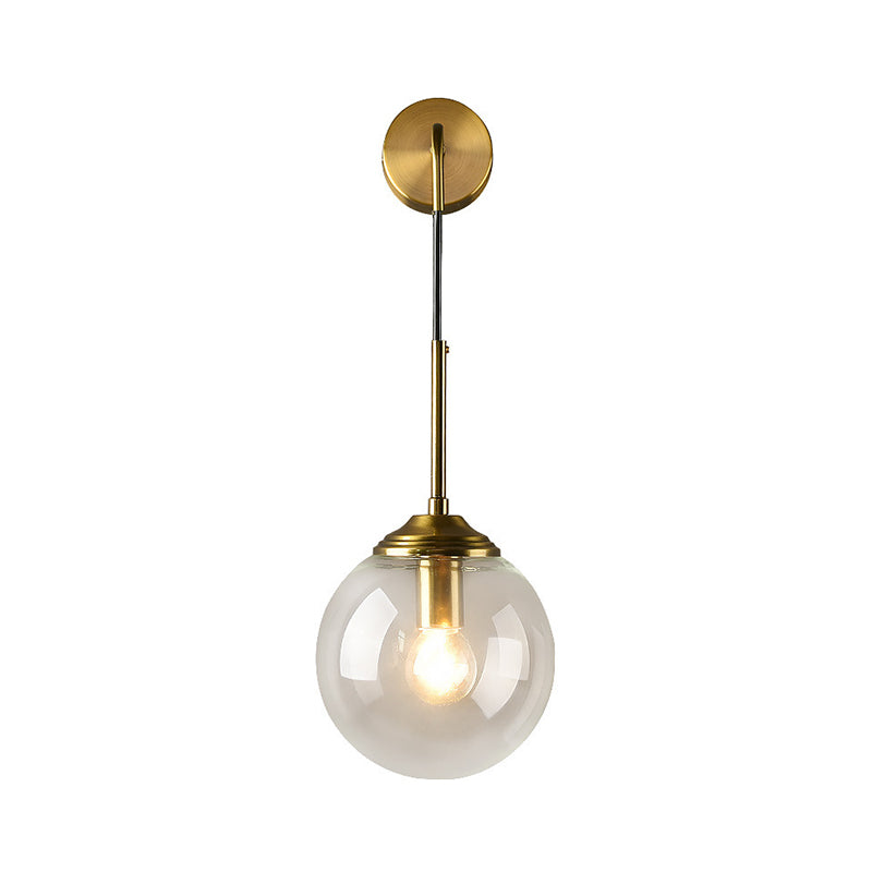 Globe Glass Wall Mount Light Fixture Contemporary 1 Head Gold Wall Lighting for Bedroom Clearhalo 'Cast Iron' 'Glass' 'Industrial' 'Modern wall lights' 'Modern' 'Tiffany' 'Traditional wall lights' 'Wall Lamps & Sconces' 'Wall Lights' Lighting' 2038879