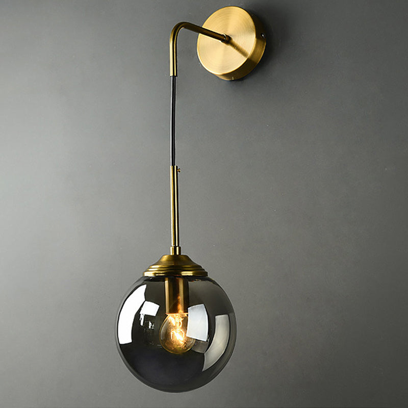 Globe Glass Wall Mount Light Fixture Contemporary 1 Head Gold Wall Lighting for Bedroom Gold Smoke Grey Clearhalo 'Cast Iron' 'Glass' 'Industrial' 'Modern wall lights' 'Modern' 'Tiffany' 'Traditional wall lights' 'Wall Lamps & Sconces' 'Wall Lights' Lighting' 2038880