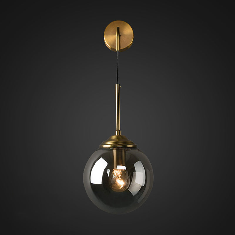 Globe Glass Wall Mount Light Fixture Contemporary 1 Head Gold Wall Lighting for Bedroom Clearhalo 'Cast Iron' 'Glass' 'Industrial' 'Modern wall lights' 'Modern' 'Tiffany' 'Traditional wall lights' 'Wall Lamps & Sconces' 'Wall Lights' Lighting' 2038881