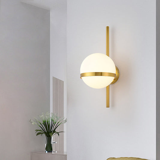 Opal Glass Orb Wall Mounted Lighting Modern 1-Bulb Wall Sconce Lamp for Living Room Clearhalo 'Cast Iron' 'Glass' 'Industrial' 'Modern wall lights' 'Modern' 'Tiffany' 'Traditional wall lights' 'Wall Lamps & Sconces' 'Wall Lights' Lighting' 2038883