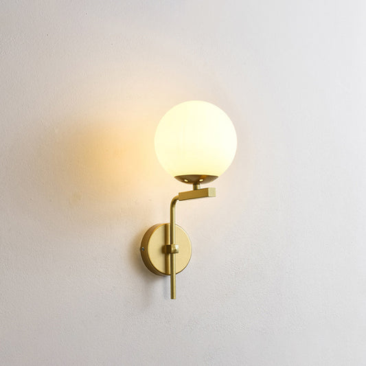 Spherical Glass Sconce Light Contemporary 1-Bulb Wall Mount Lighting for Bedroom Gold Milk White Clearhalo 'Cast Iron' 'Glass' 'Industrial' 'Modern wall lights' 'Modern' 'Tiffany' 'Traditional wall lights' 'Wall Lamps & Sconces' 'Wall Lights' Lighting' 2038908