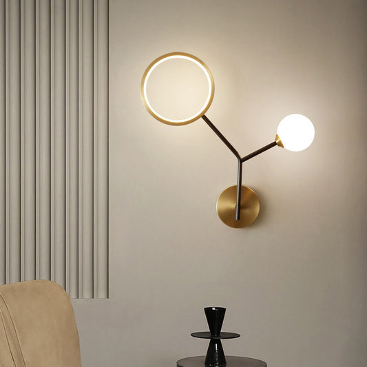 Cream Glass Modo Wall Sconce Lamp Minimalist LED Wall Lighting Fixture for Bedroom Gold Clearhalo 'Cast Iron' 'Glass' 'Industrial' 'Modern wall lights' 'Modern' 'Tiffany' 'Traditional wall lights' 'Wall Lamps & Sconces' 'Wall Lights' Lighting' 2038917