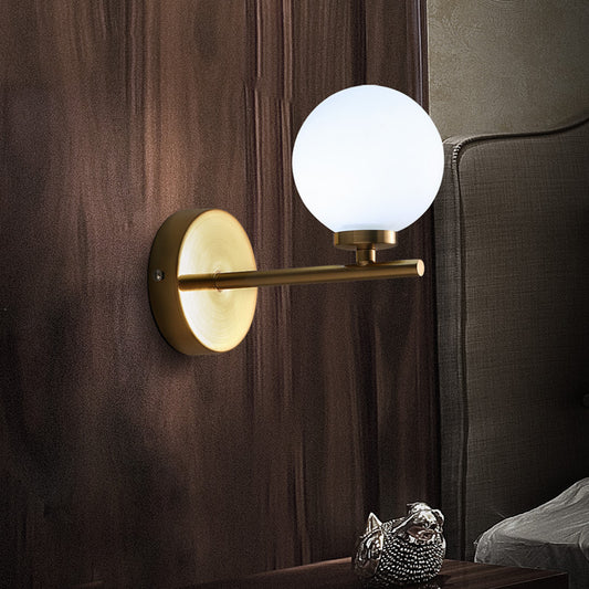 Globe Shade Wall Light Sconce Modernist Opal Glass 1-Light Gold Wall Lighting for Washroom Gold A Clearhalo 'Cast Iron' 'Glass' 'Industrial' 'Modern wall lights' 'Modern' 'Tiffany' 'Traditional wall lights' 'Wall Lamps & Sconces' 'Wall Lights' Lighting' 2038922
