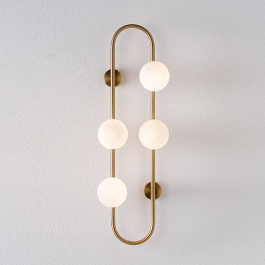 Gold Oblong Sconce Modernity 4 Heads Metal Wall Light Fixture with Orb Milky Glass Shade Clearhalo 'Cast Iron' 'Glass' 'Industrial' 'Modern wall lights' 'Modern' 'Tiffany' 'Traditional wall lights' 'Wall Lamps & Sconces' 'Wall Lights' Lighting' 2038927
