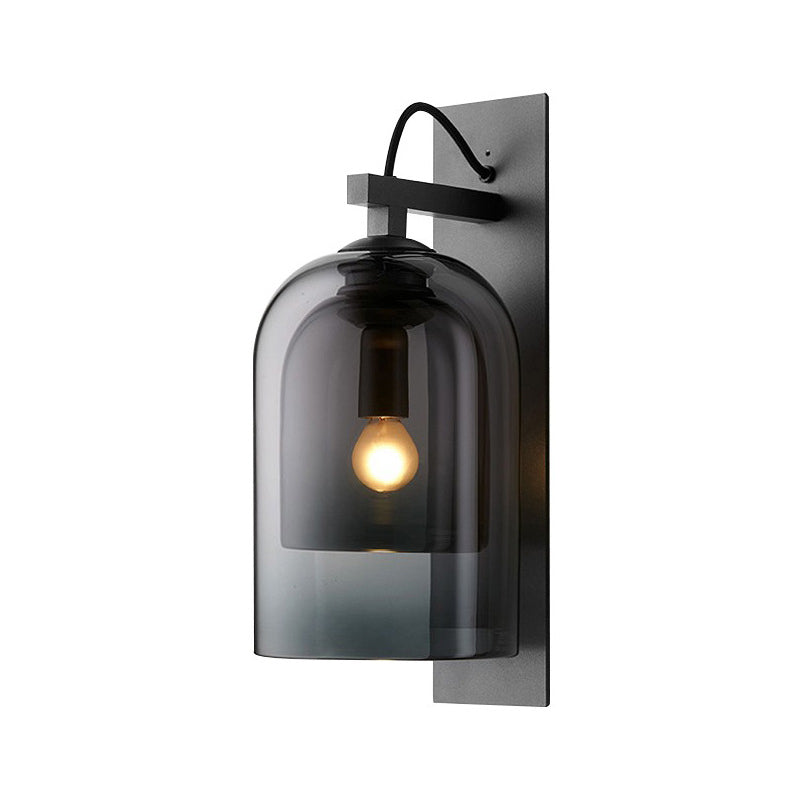 Smoke Grey Glass Dual Bell Wall Lamp Modern Style 1 Bulb Black Wall Sconce Lighting Clearhalo 'Cast Iron' 'Glass' 'Industrial' 'Modern wall lights' 'Modern' 'Tiffany' 'Traditional wall lights' 'Wall Lamps & Sconces' 'Wall Lights' Lighting' 2038933