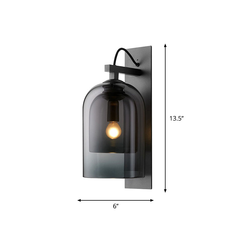 Smoke Grey Glass Dual Bell Wall Lamp Modern Style 1 Bulb Black Wall Sconce Lighting Clearhalo 'Cast Iron' 'Glass' 'Industrial' 'Modern wall lights' 'Modern' 'Tiffany' 'Traditional wall lights' 'Wall Lamps & Sconces' 'Wall Lights' Lighting' 2038935