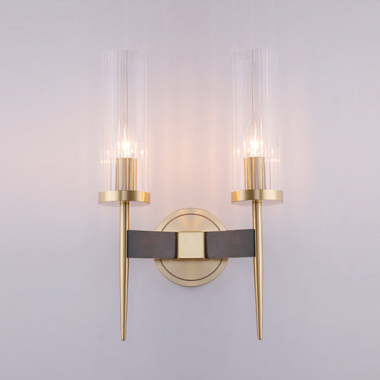 Simple Cylinder Wall Lamp Clear Fluted Glass Wall Mount Light Fixture in Gold 2.0 Brass Clearhalo 'Cast Iron' 'Glass' 'Industrial' 'Modern wall lights' 'Modern' 'Tiffany' 'Traditional wall lights' 'Wall Lamps & Sconces' 'Wall Lights' Lighting' 2038936
