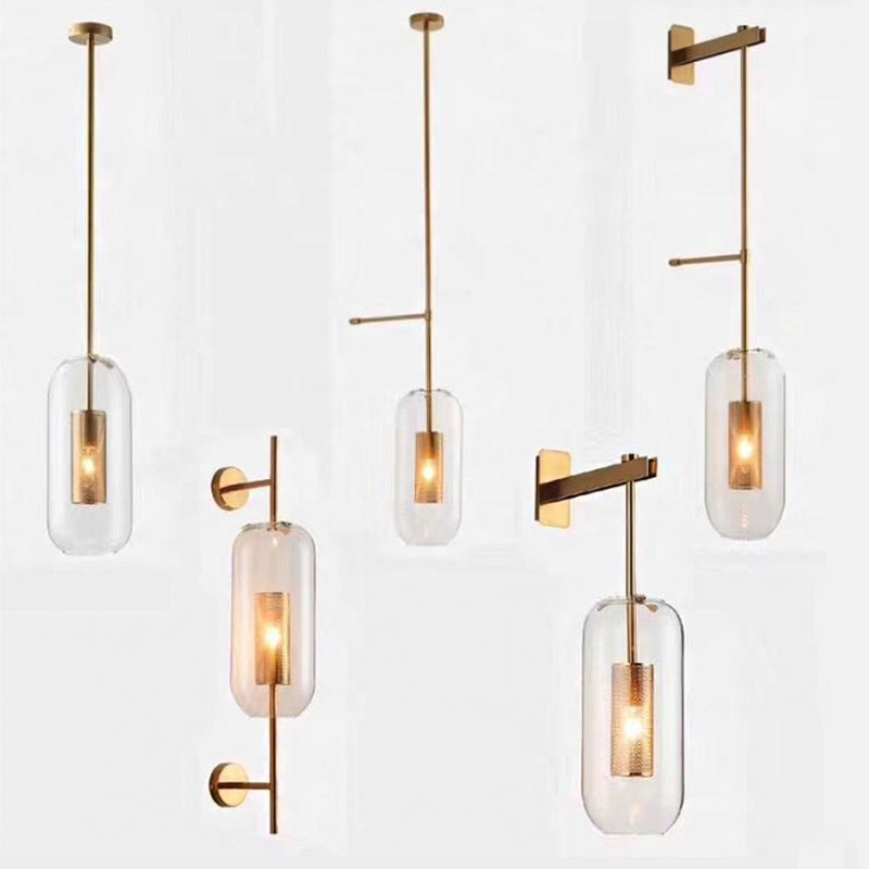 Pill Capsule Wall Lighting Fixture Modernism Clear Glass 1-Bulb Bathroom Wall Lamp Sconce with Inside Mesh Screen Clearhalo 'Cast Iron' 'Glass' 'Industrial' 'Modern wall lights' 'Modern' 'Tiffany' 'Traditional wall lights' 'Wall Lamps & Sconces' 'Wall Lights' Lighting' 2038977