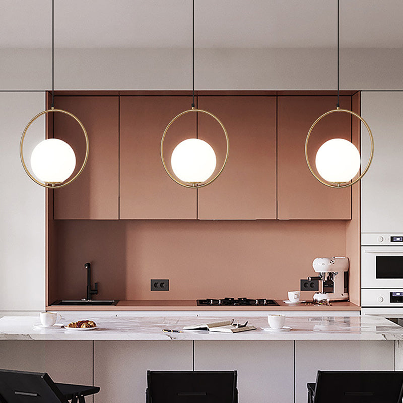 Gold Sphere Drop Lamp Contemporary 1 Bulb Cream Glass Hanging Ceiling Light for Bedroom Clearhalo 'Ceiling Lights' 'Glass shade' 'Glass' 'Modern Pendants' 'Modern' 'Pendant Lights' 'Pendants' Lighting' 2039007