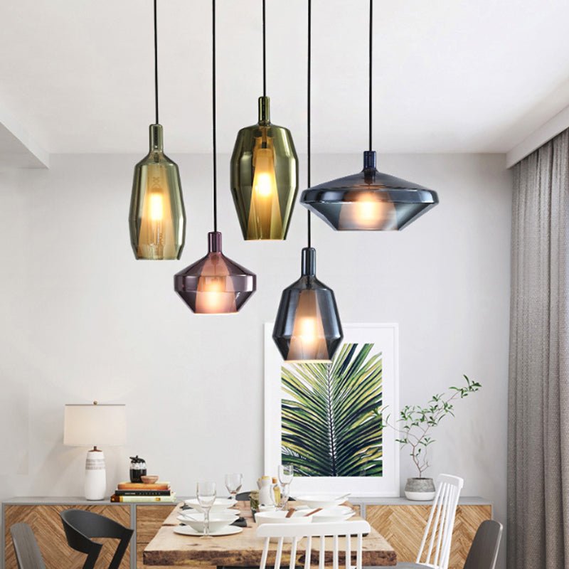 1 Bulb Dining Room Pendulum Light Modern Drop Lamp with Geometry Glass Shade Clearhalo 'Ceiling Lights' 'Glass shade' 'Glass' 'Island Lights' 'Modern Pendants' 'Modern' 'Pendant Lights' 'Pendants' Lighting' 2039062