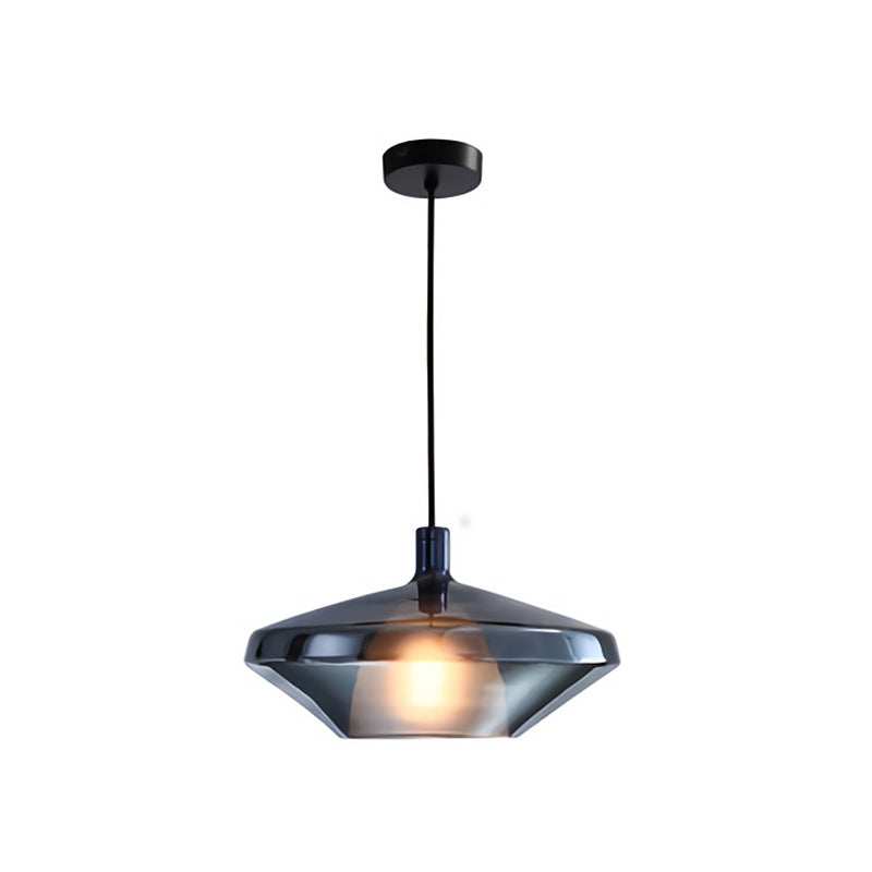 1 Bulb Dining Room Pendulum Light Modern Drop Lamp with Geometry Glass Shade Blue Clearhalo 'Ceiling Lights' 'Glass shade' 'Glass' 'Island Lights' 'Modern Pendants' 'Modern' 'Pendant Lights' 'Pendants' Lighting' 2039063