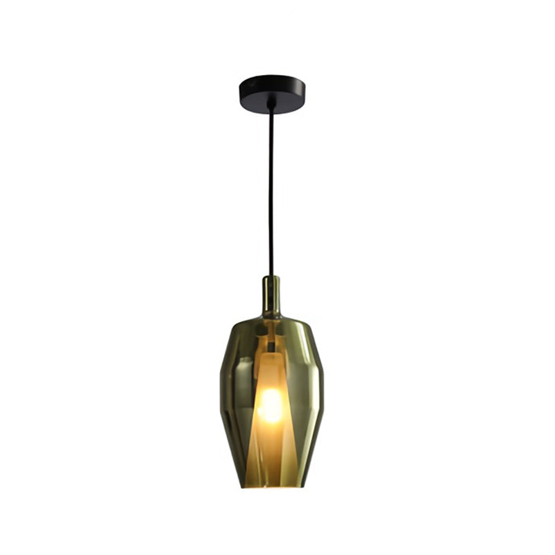 1 Bulb Dining Room Pendulum Light Modern Drop Lamp with Geometry Glass Shade Green Clearhalo 'Ceiling Lights' 'Glass shade' 'Glass' 'Island Lights' 'Modern Pendants' 'Modern' 'Pendant Lights' 'Pendants' Lighting' 2039065