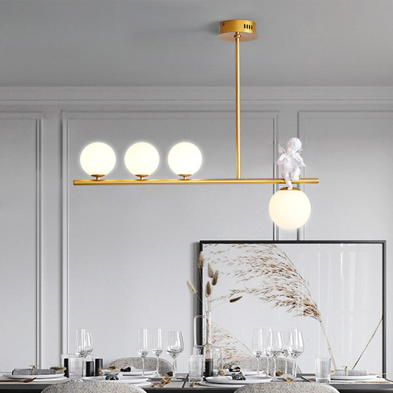 Nordic Island Light Fixture Global Angel Pendant Lighting with Opaline Glass Shade 4 Gold Clearhalo 'Ceiling Lights' 'Glass shade' 'Glass' 'Island Lights' Lighting' 2039072