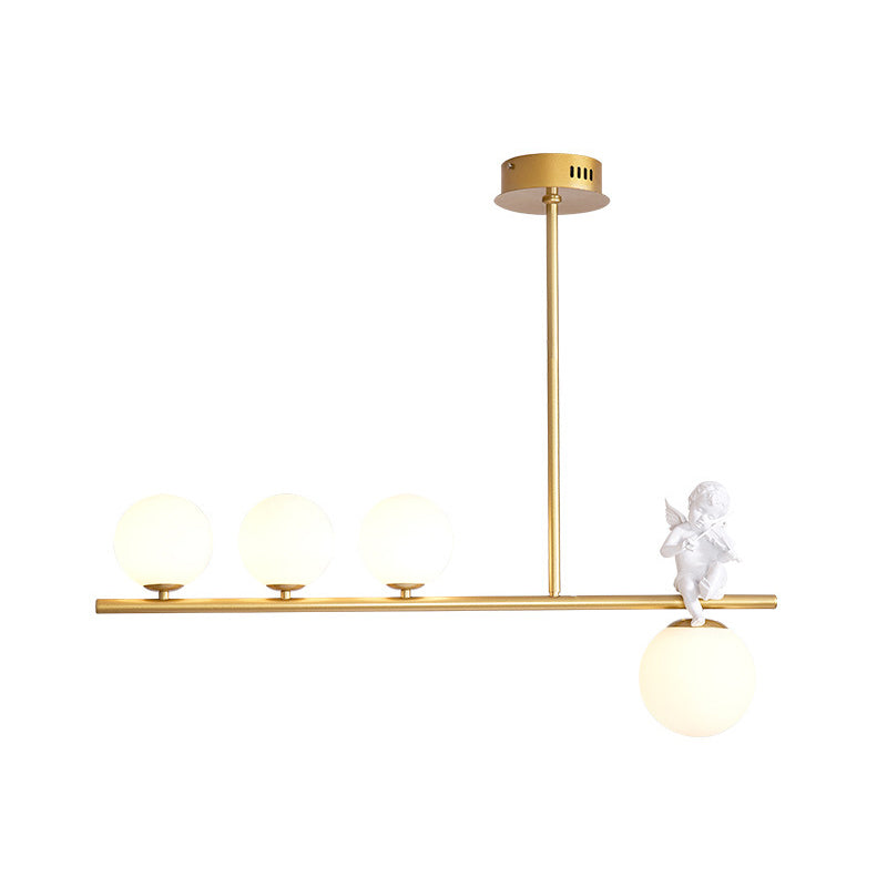 Nordic Island Light Fixture Global Angel Pendant Lighting with Opaline Glass Shade Clearhalo 'Ceiling Lights' 'Glass shade' 'Glass' 'Island Lights' Lighting' 2039075