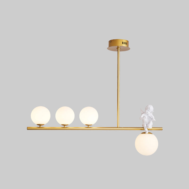 Nordic Island Light Fixture Global Angel Pendant Lighting with Opaline Glass Shade Clearhalo 'Ceiling Lights' 'Glass shade' 'Glass' 'Island Lights' Lighting' 2039076