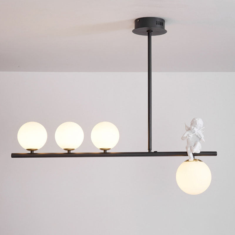 Nordic Island Light Fixture Global Angel Pendant Lighting with Opaline Glass Shade Clearhalo 'Ceiling Lights' 'Glass shade' 'Glass' 'Island Lights' Lighting' 2039078