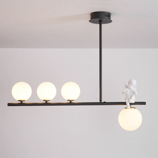 Nordic Island Light Fixture Global Angel Pendant Lighting with Opaline Glass Shade Clearhalo 'Ceiling Lights' 'Glass shade' 'Glass' 'Island Lights' Lighting' 2039078