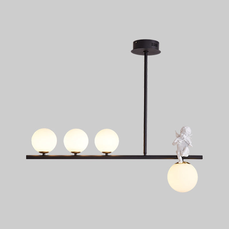 Nordic Island Light Fixture Global Angel Pendant Lighting with Opaline Glass Shade Clearhalo 'Ceiling Lights' 'Glass shade' 'Glass' 'Island Lights' Lighting' 2039079