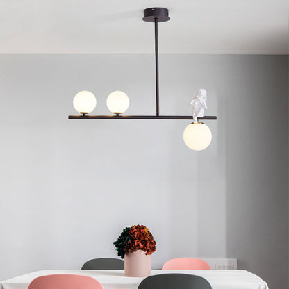 Nordic Island Light Fixture Global Angel Pendant Lighting with Opaline Glass Shade 3 Black Clearhalo 'Ceiling Lights' 'Glass shade' 'Glass' 'Island Lights' Lighting' 2039080