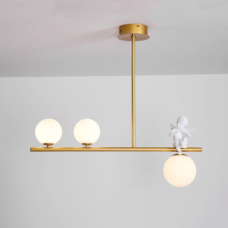 Nordic Island Light Fixture Global Angel Pendant Lighting with Opaline Glass Shade Clearhalo 'Ceiling Lights' 'Glass shade' 'Glass' 'Island Lights' Lighting' 2039084