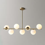Sphere Island Lighting Contemporary White Glass 7-Light Living Room Pendant Lamp in Brass Clearhalo 'Ceiling Lights' 'Glass shade' 'Glass' 'Island Lights' Lighting' 2039089
