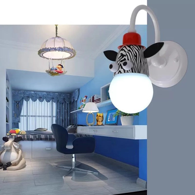 Metal Animal Face Wall Light 1 Head Cartoon Wall Sconce for Kid Bedroom Bathroom Black C Clearhalo 'Wall Lamps & Sconces' 'Wall Lights' Lighting' 203910