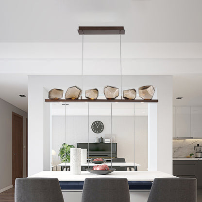 Amber Glass Stone Pendant Lamp Minimalist 6-Bulb Island Lighting Fixture in Brown Brown Clearhalo 'Ceiling Lights' 'Glass shade' 'Glass' 'Island Lights' Lighting' 2039108