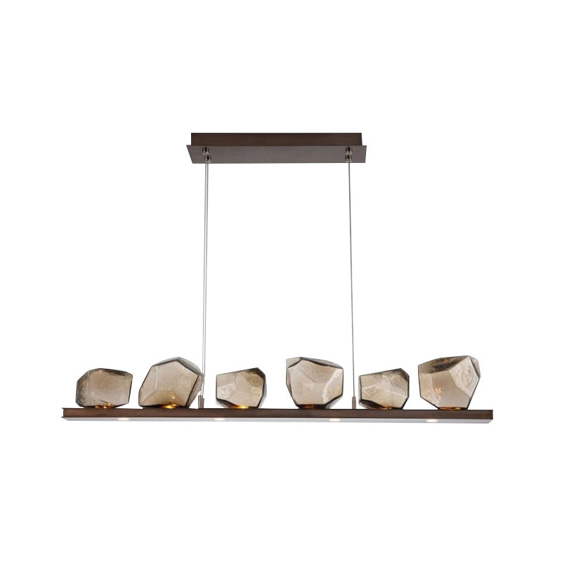 Amber Glass Stone Pendant Lamp Minimalist 6-Bulb Island Lighting Fixture in Brown Clearhalo 'Ceiling Lights' 'Glass shade' 'Glass' 'Island Lights' Lighting' 2039109