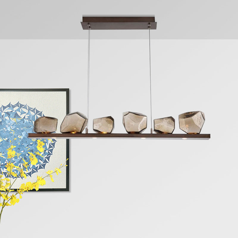 Amber Glass Stone Pendant Lamp Minimalist 6-Bulb Island Lighting Fixture in Brown Clearhalo 'Ceiling Lights' 'Glass shade' 'Glass' 'Island Lights' Lighting' 2039112