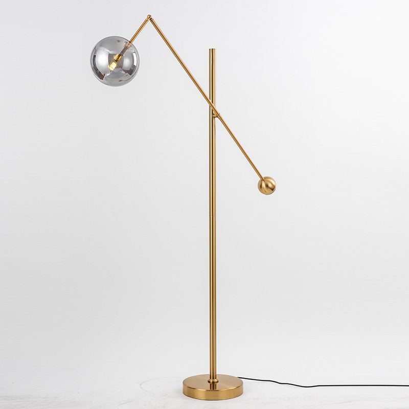 1-Bulb Living Room Floor Lamp Simple Gold Swing Arm Standing Light with Globe Smoke Grey Glass Shade Clearhalo 'Floor Lamps' 'Lamps' Lighting' 2039126