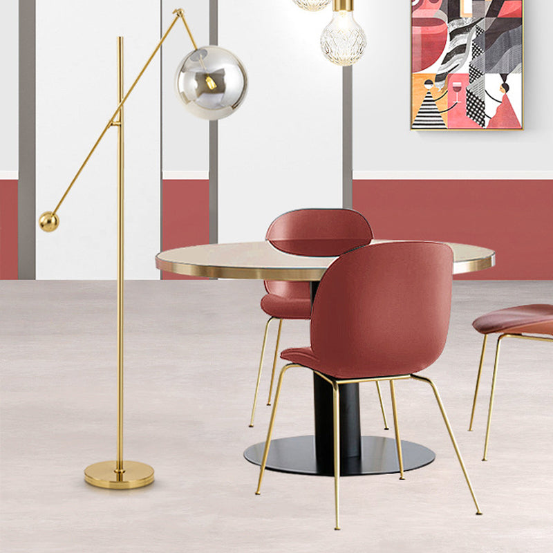 1-Bulb Living Room Floor Lamp Simple Gold Swing Arm Standing Light with Globe Smoke Grey Glass Shade Clearhalo 'Floor Lamps' 'Lamps' Lighting' 2039127