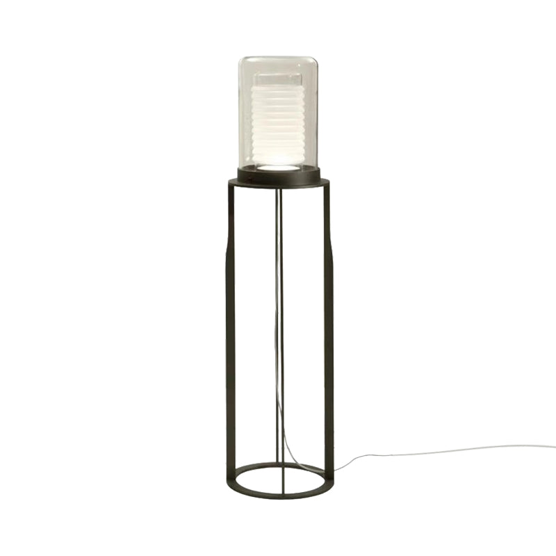 Simple LED Floor Light Black Dual Cylinder Stand Up Lamp with Glass Shade for Living Room Clearhalo 'Floor Lamps' 'Lamps' Lighting' 2039134