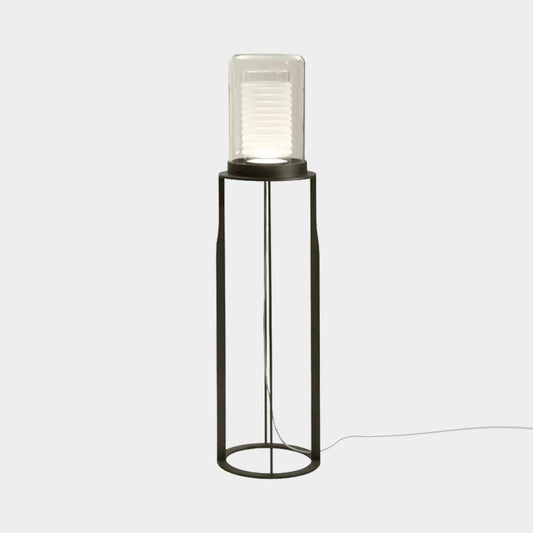 Simple LED Floor Light Black Dual Cylinder Stand Up Lamp with Glass Shade for Living Room Clearhalo 'Floor Lamps' 'Lamps' Lighting' 2039135