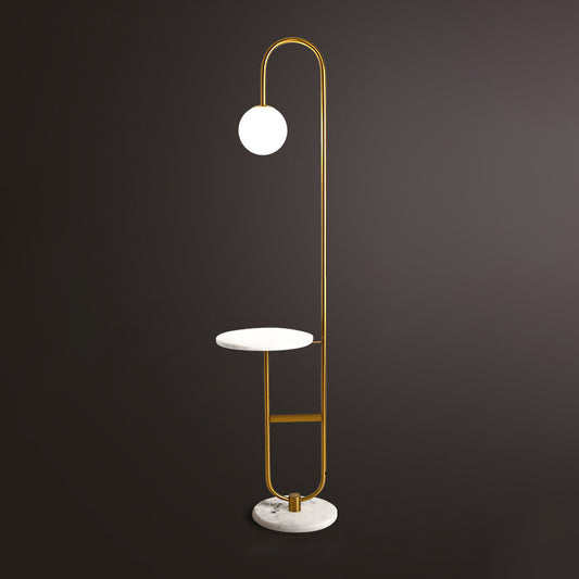 Milky Glass Ball Standing Floor Light Nordic 1 Head Reading Floor Lamp with Tea Table Decoration Clearhalo 'Floor Lamps' 'Lamps' Lighting' 2039145