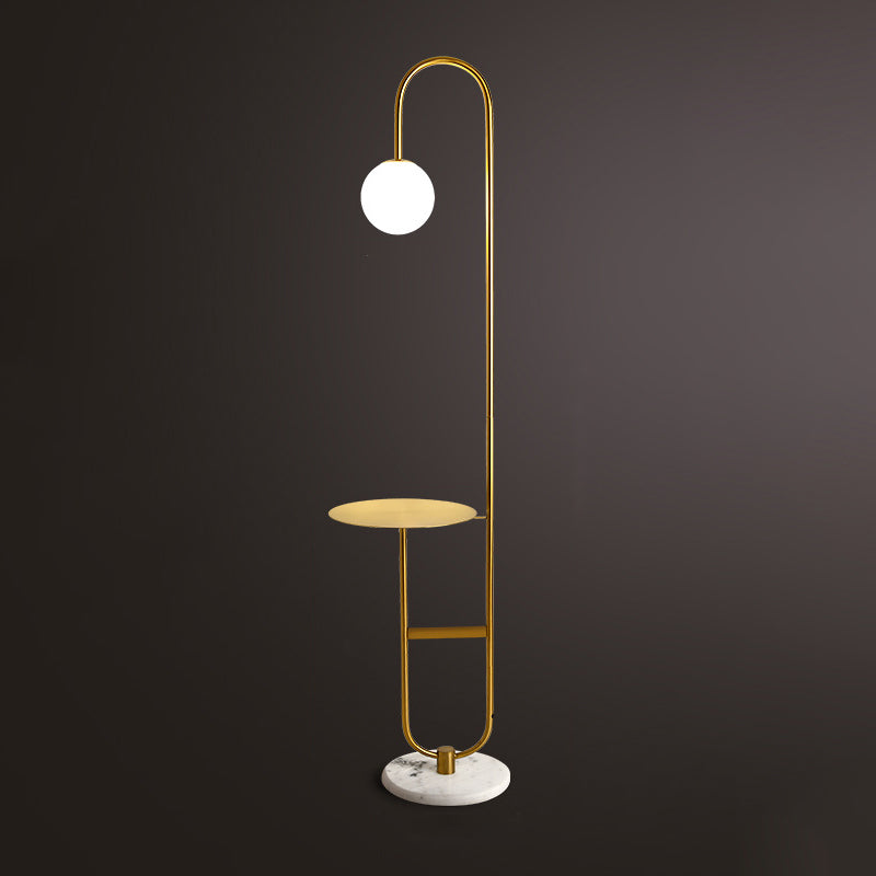 Milky Glass Ball Standing Floor Light Nordic 1 Head Reading Floor Lamp with Tea Table Decoration Clearhalo 'Floor Lamps' 'Lamps' Lighting' 2039148