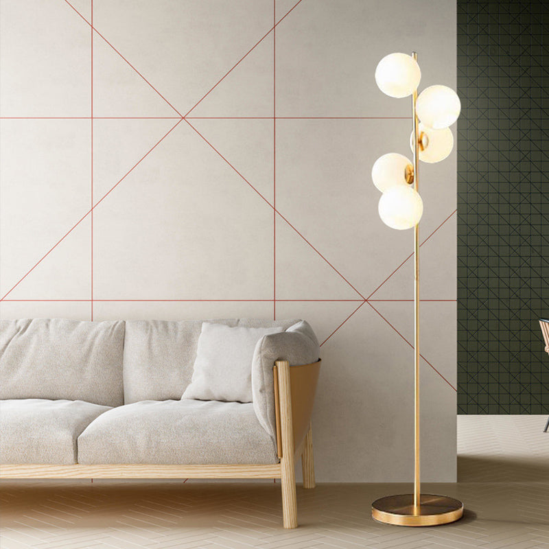Orb Floor Standing Lamp Modernity Milky Glass 5-Light Gold Reading Floor Lighting for Living Room Clearhalo 'Floor Lamps' 'Lamps' Lighting' 2039151