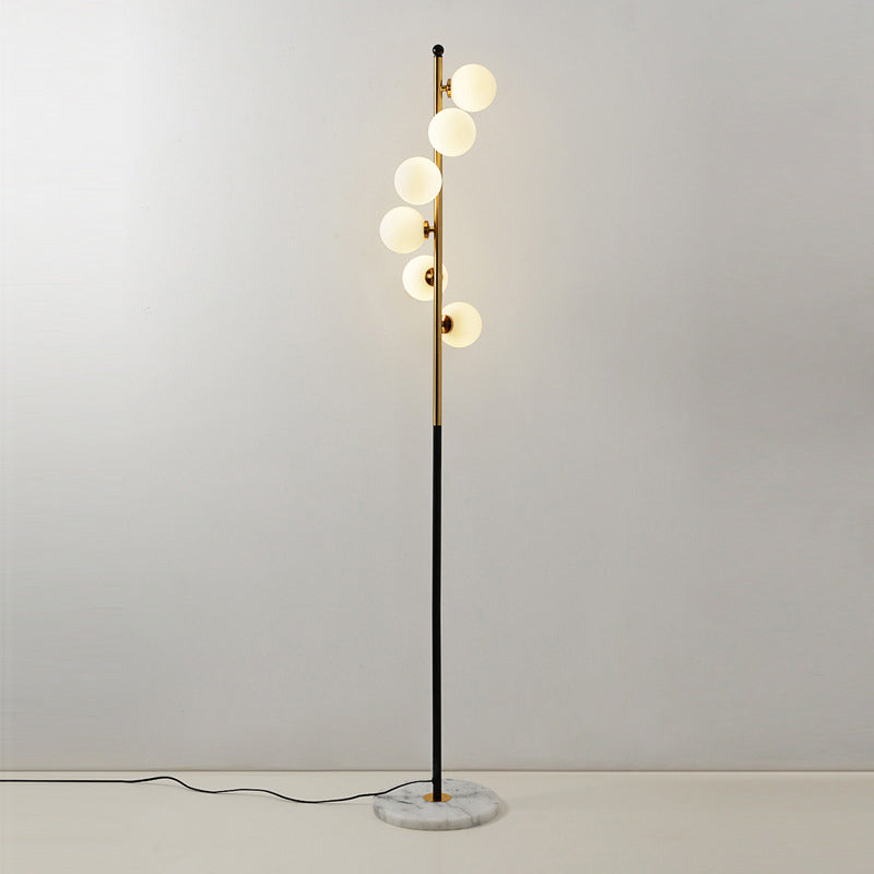 Gold and Black Ball Floor Lighting Minimalist 6-Bulb Cream Glass Standing Floor Lamp with Spiral Design Clearhalo 'Floor Lamps' 'Lamps' Lighting' 2039156
