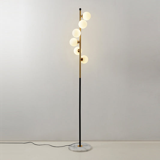 Gold and Black Ball Floor Lighting Minimalist 6-Bulb Cream Glass Standing Floor Lamp with Spiral Design