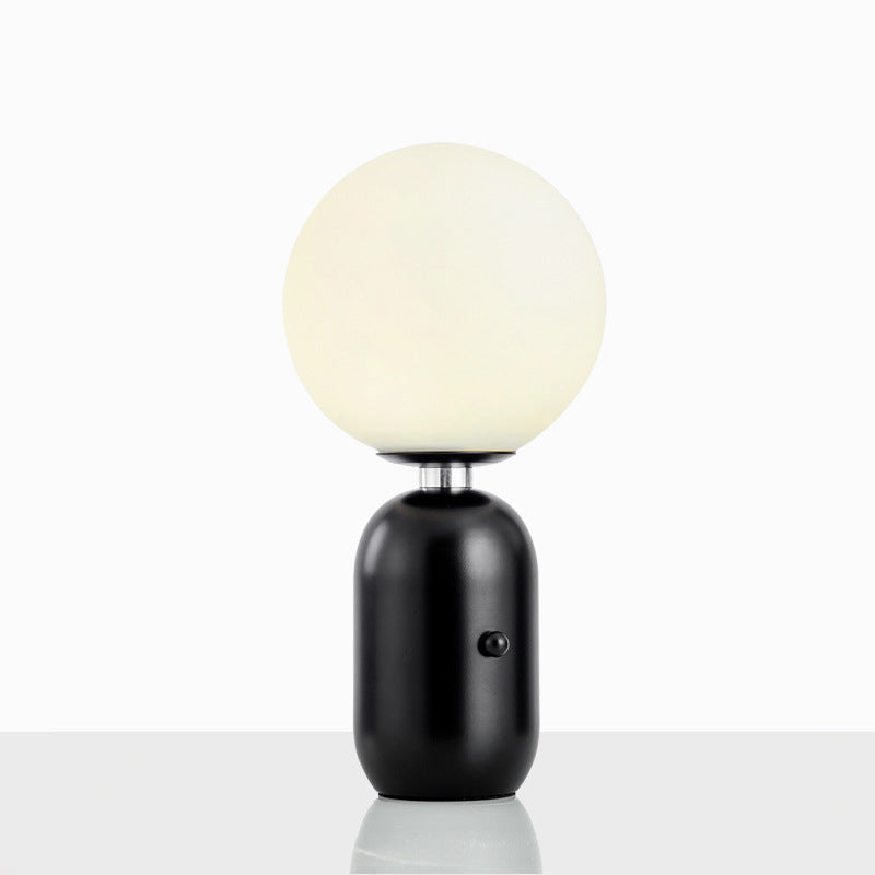 1-Head Bedroom Night Lamp Modernity Table Lighting with Spherical Milky Glass Shade Black Clearhalo 'Lamps' 'Table Lamps' Lighting' 2039167