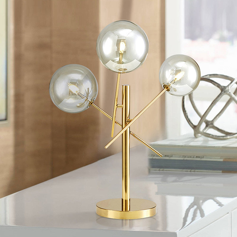 Sphere Silver Glass Night Lighting Modern 3 Heads Gold Rotatable Nightstand Lamp for Bedroom Gold Clearhalo 'Lamps' 'Table Lamps' Lighting' 2039181