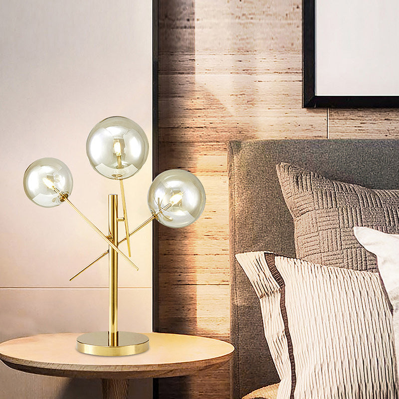 Sphere Silver Glass Night Lighting Modern 3 Heads Gold Rotatable Nightstand Lamp for Bedroom Clearhalo 'Lamps' 'Table Lamps' Lighting' 2039182
