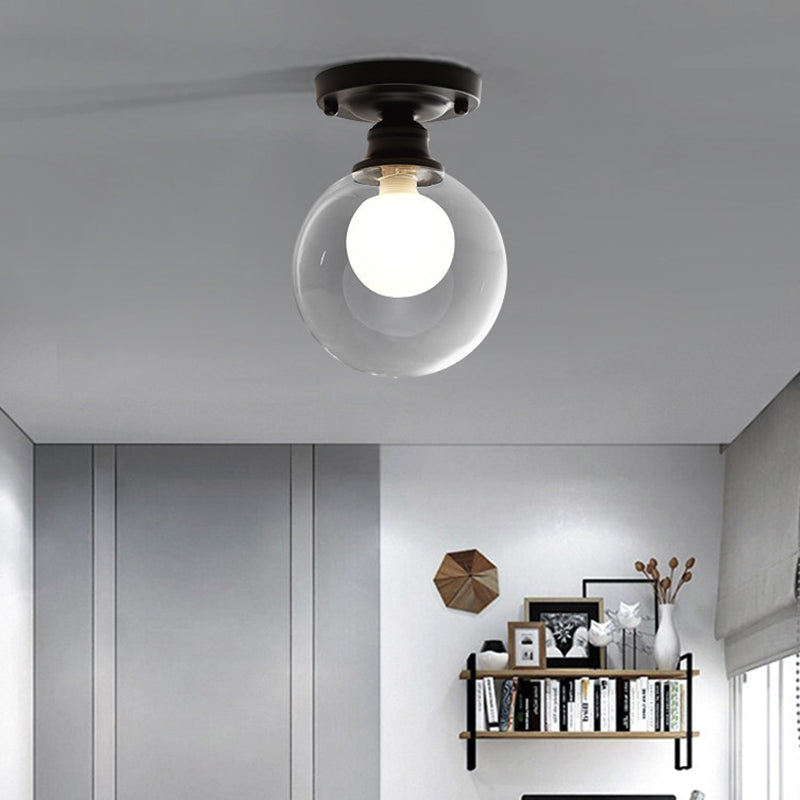 1-Light Corridor Flush Light Fixture Modern Black Flush Mount Lighting with Globe Dual Glass Shade Clearhalo 'Ceiling Lights' 'Close To Ceiling Lights' 'Close to ceiling' 'Flush mount' Lighting' 2039209