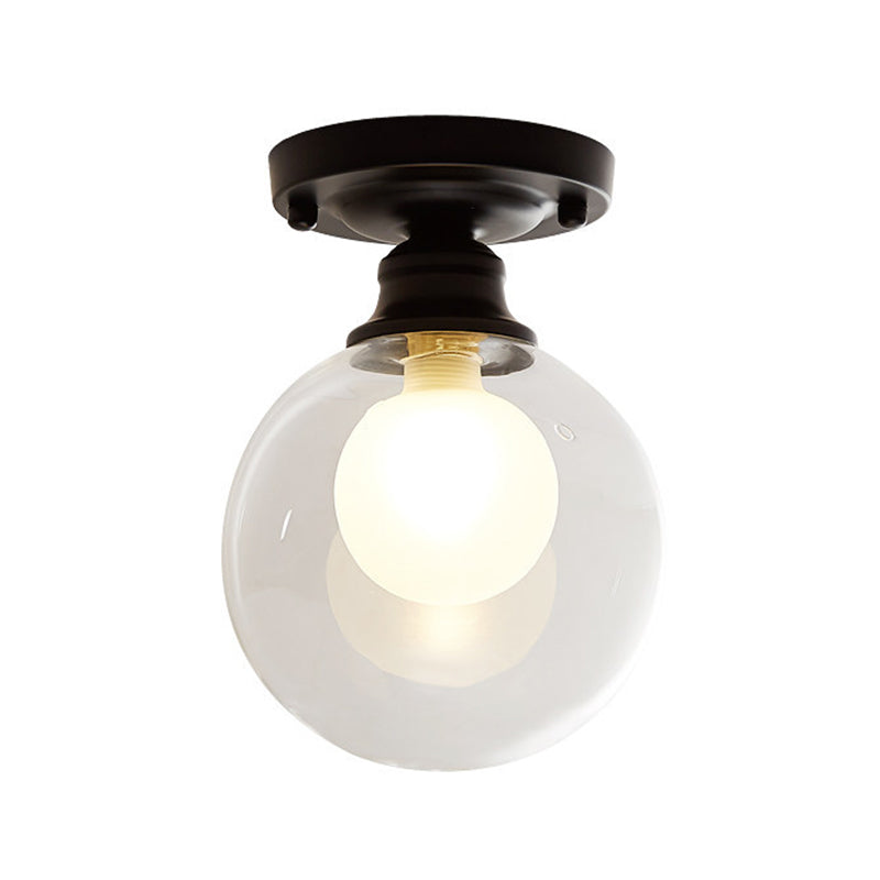 1-Light Corridor Flush Light Fixture Modern Black Flush Mount Lighting with Globe Dual Glass Shade Clearhalo 'Ceiling Lights' 'Close To Ceiling Lights' 'Close to ceiling' 'Flush mount' Lighting' 2039211