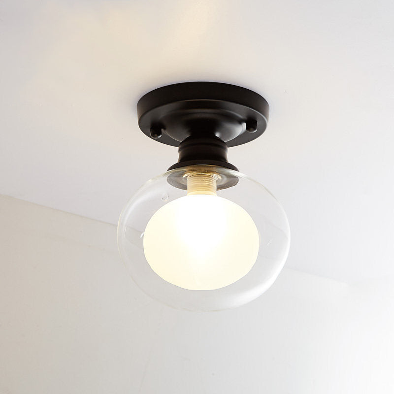 1-Light Corridor Flush Light Fixture Modern Black Flush Mount Lighting with Globe Dual Glass Shade Clearhalo 'Ceiling Lights' 'Close To Ceiling Lights' 'Close to ceiling' 'Flush mount' Lighting' 2039213
