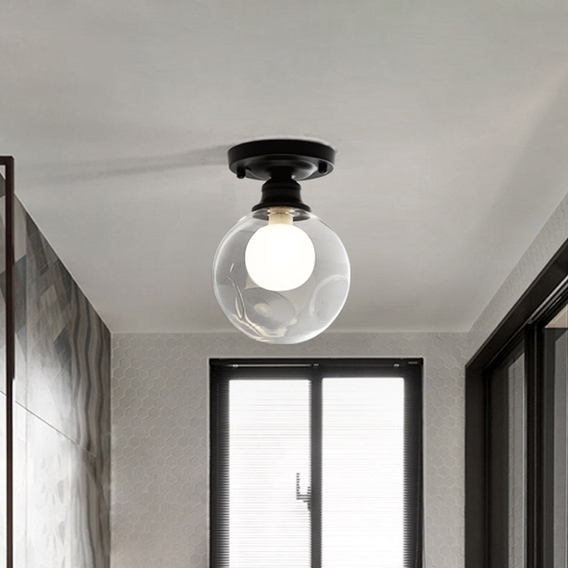 1-Light Corridor Flush Light Fixture Modern Black Flush Mount Lighting with Globe Dual Glass Shade Clearhalo 'Ceiling Lights' 'Close To Ceiling Lights' 'Close to ceiling' 'Flush mount' Lighting' 2039215