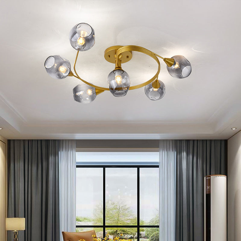 Gradient Dimpled Glass Cup Flush Mount Simplicity Ceiling Flush with Spiral Design 6 Gold Clearhalo 'Ceiling Lights' 'Close To Ceiling Lights' 'Close to ceiling' 'Flush mount' Lighting' 2039222